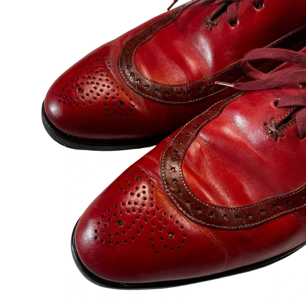 Kiton Mens Red Leather Lace-Up Oxford Dress Shoes Made in Italy Size 10.5